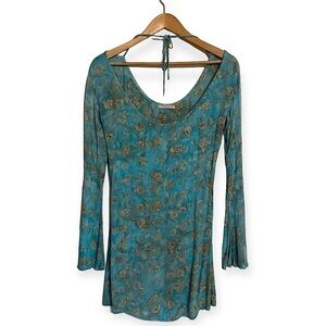 Yireh Rayon Bell Sleeve Mini Dress Tunic M/L Island Girl Vibes Y2K Boho Chic
